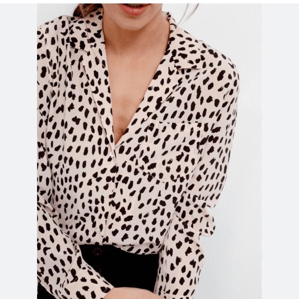Rails Cream and Black Printed Button-Front Blouse